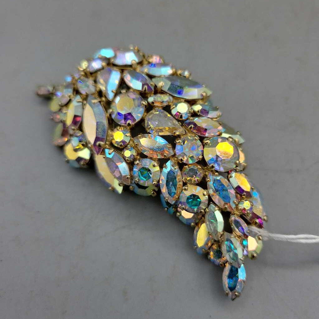 Vintage Rhinestone Leaf Brooch - VT #7406