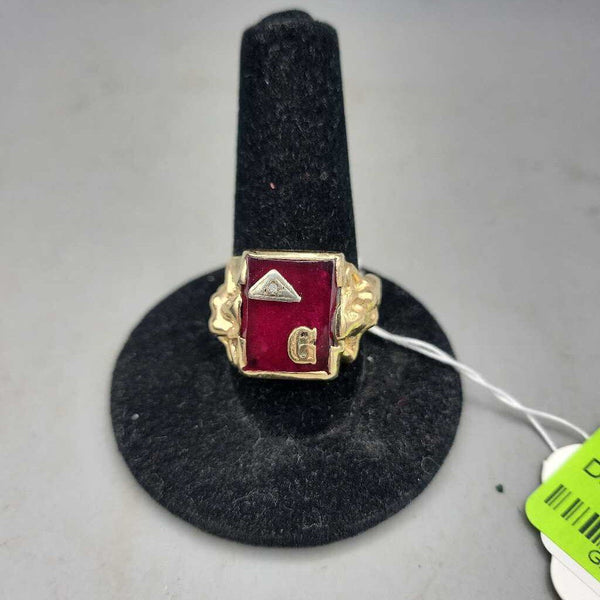 Vintage 14k, Diamond & Synthetic Ruby Lady Ring - VT #3804