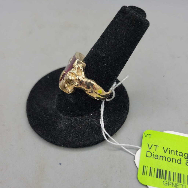 Vintage 14k, Diamond & Synthetic Ruby Lady Ring - VT