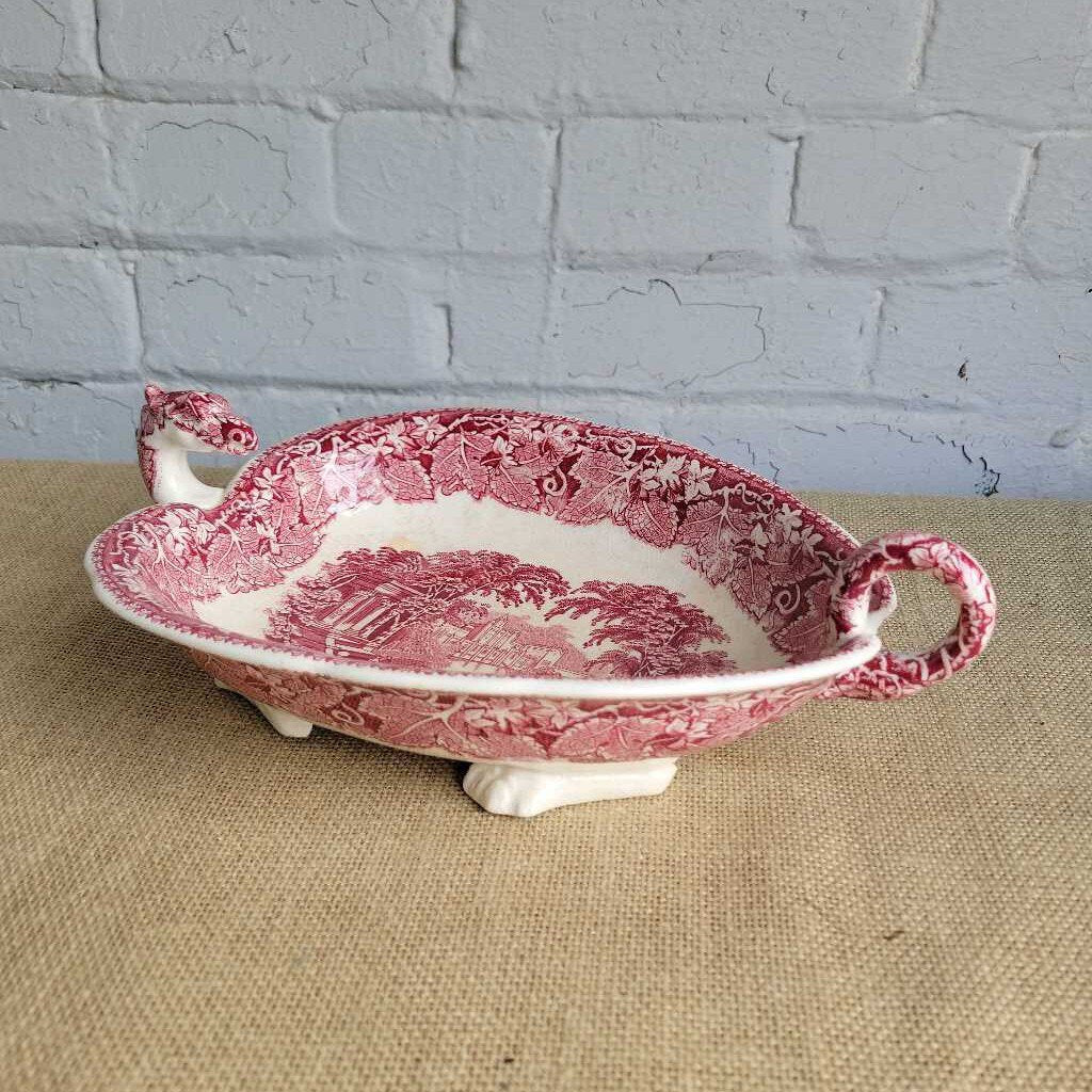 Pink iron stone dragon dish Mason's vista 1950s small chip