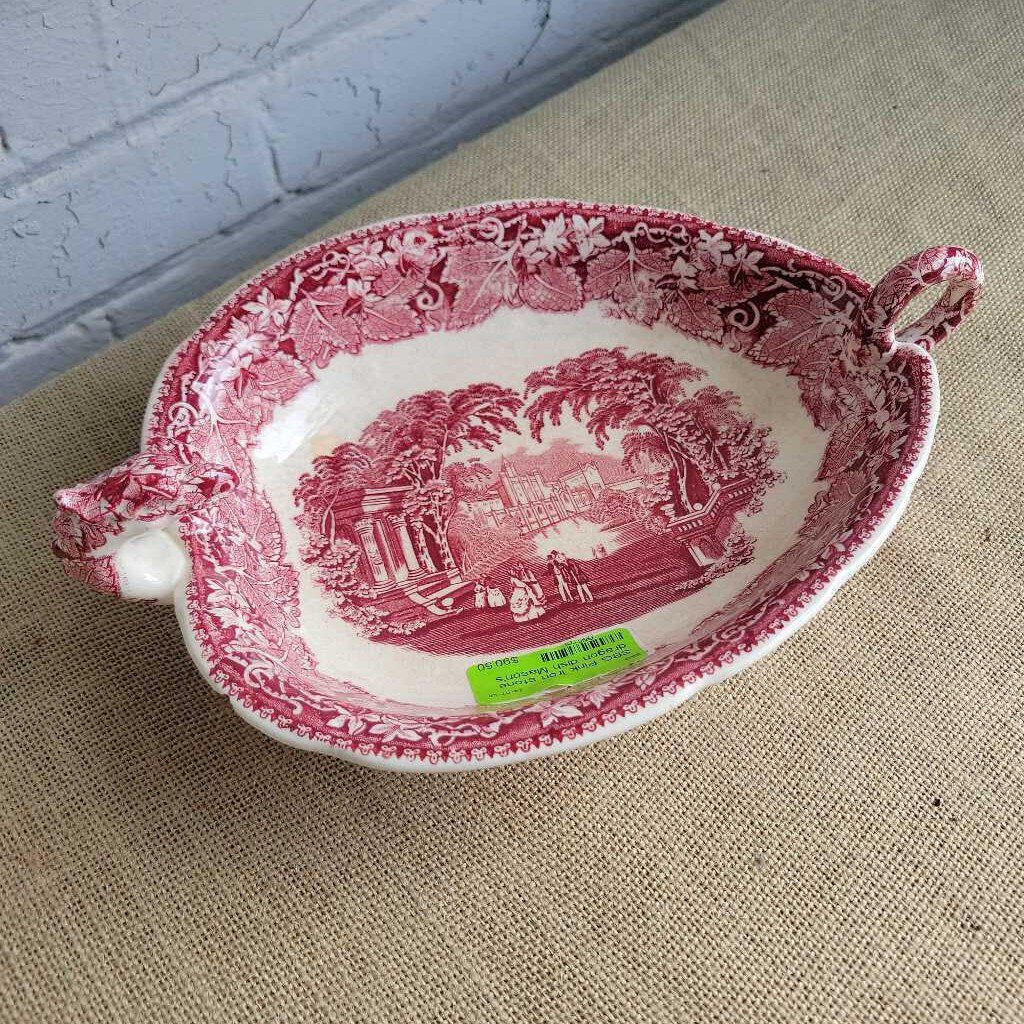 Pink iron stone dragon dish Mason's vista 1950s small chip