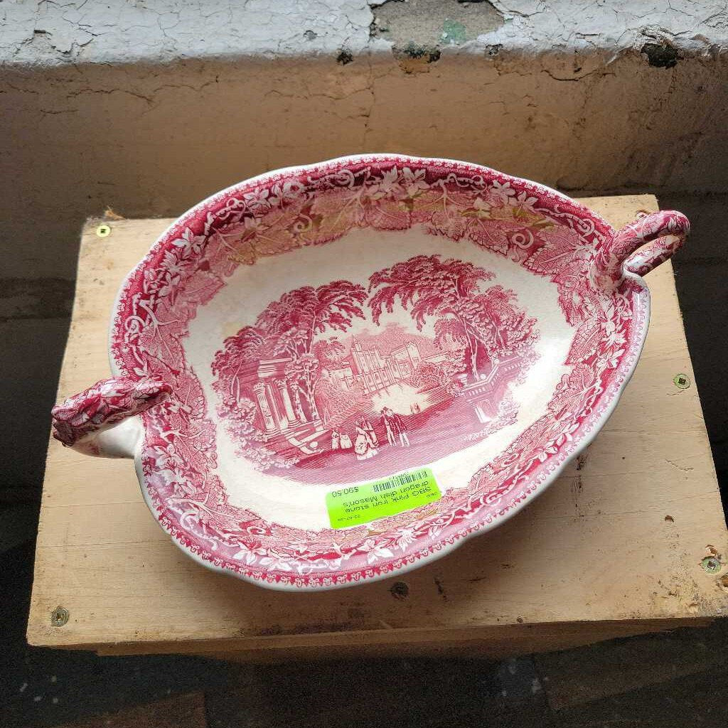 Pink iron stone dragon dish Mason's vista 1950s small chip