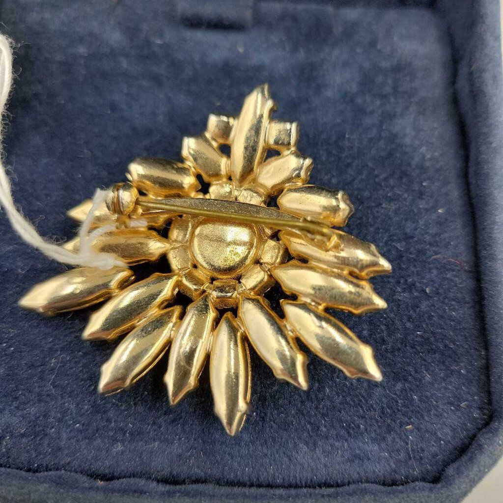 Golden Starburst Rhinestone Brooch - VT #6825