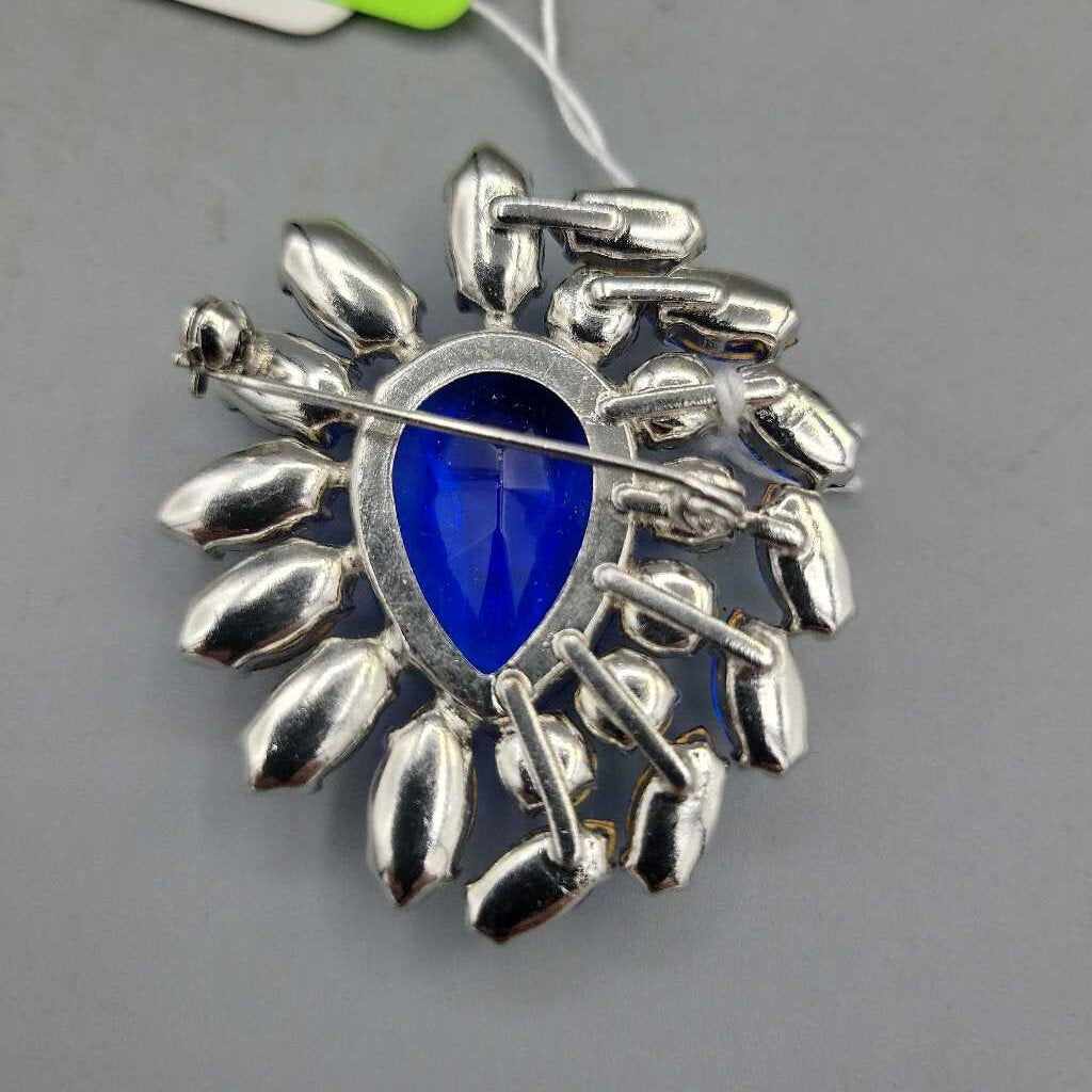 Vintage Blue Rhinestone Brooch - VT #7692