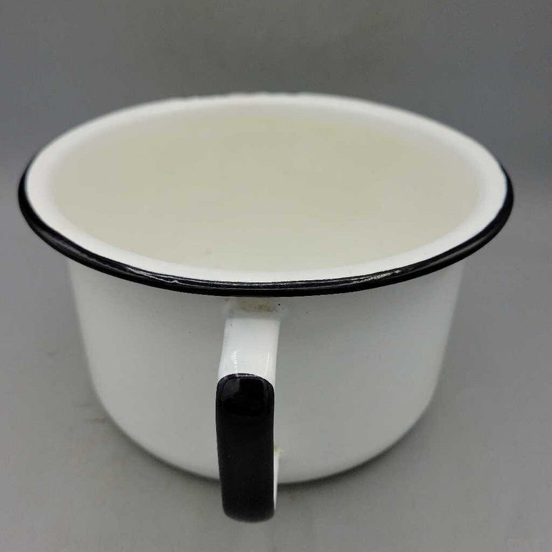 White And Black Enamel Small Pot w/Handle (YVO) (308)