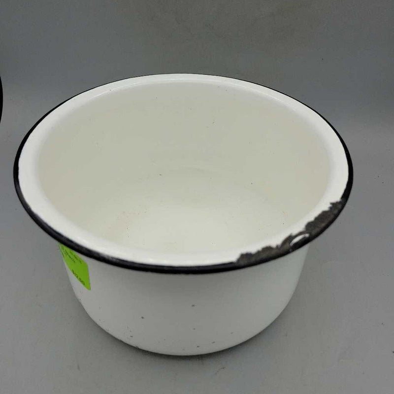White And Black Enamel Small Pot w/Handle (YVO) (308)