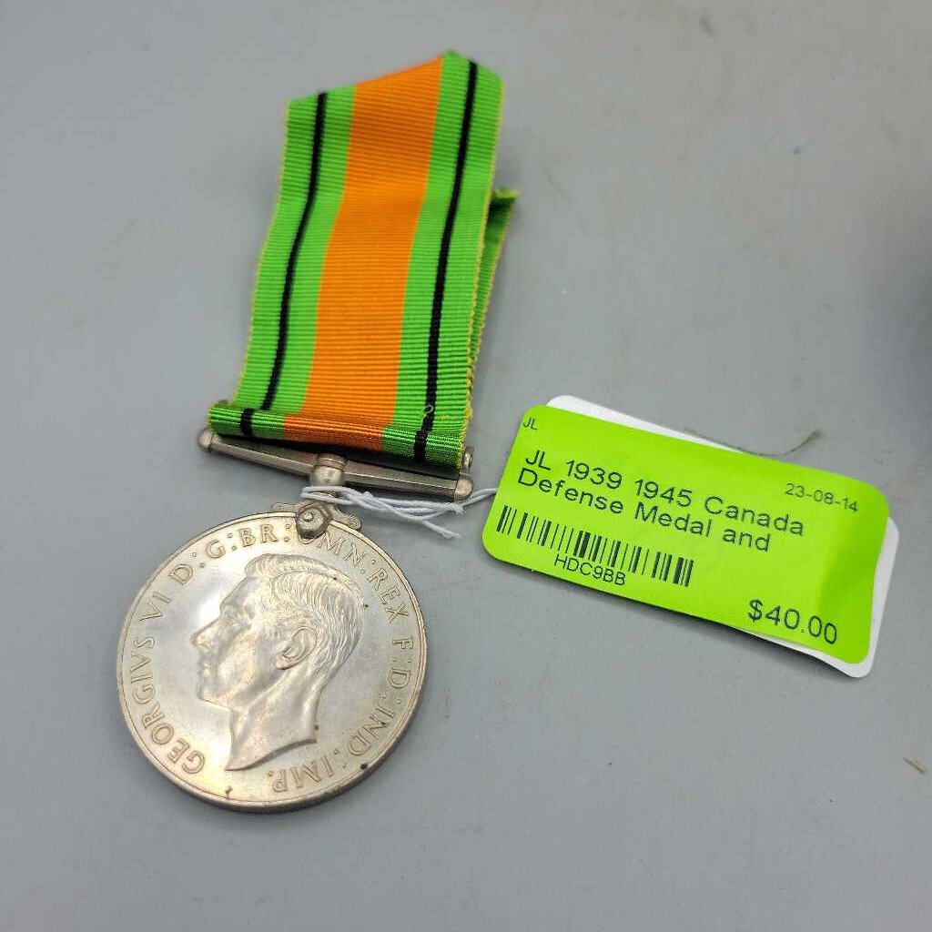 1939 1945 Canada Defense Medal and Ribbon (JL)