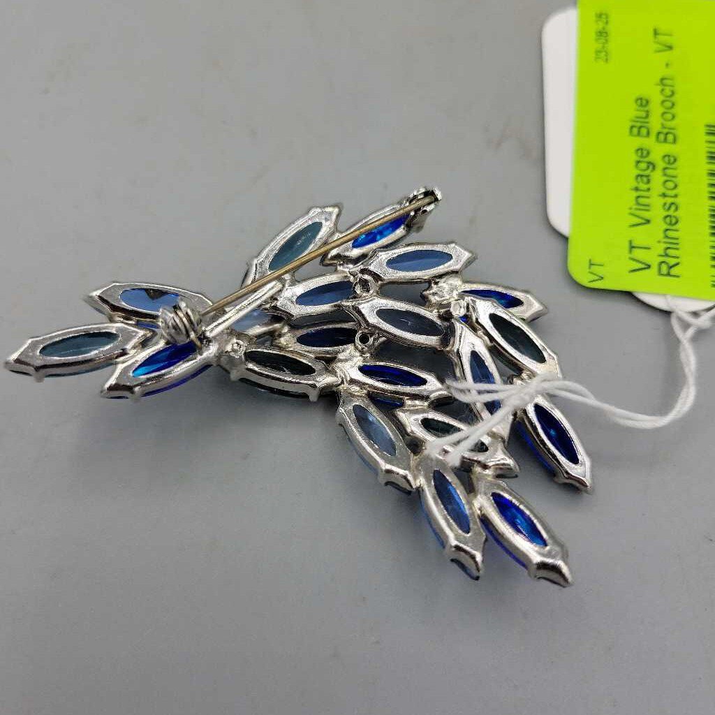 Vintage Blue Rhinestone Brooch - VT #7781