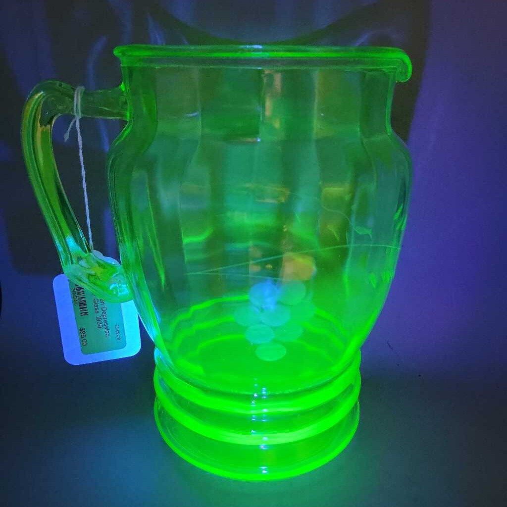 Green Depression Uranium Glass 1930 Pitcher (GEC)