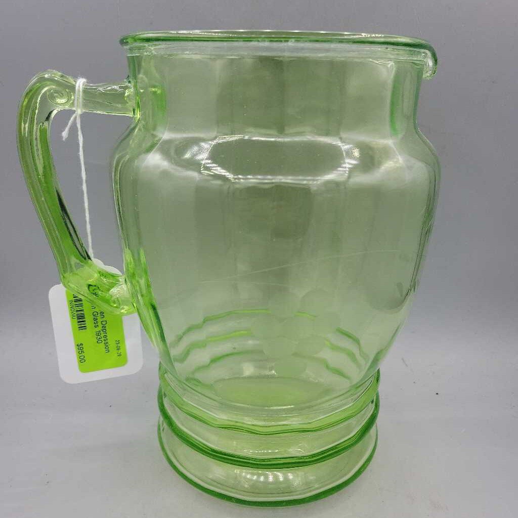 Green Depression Uranium Glass 1930 Pitcher (GEC)