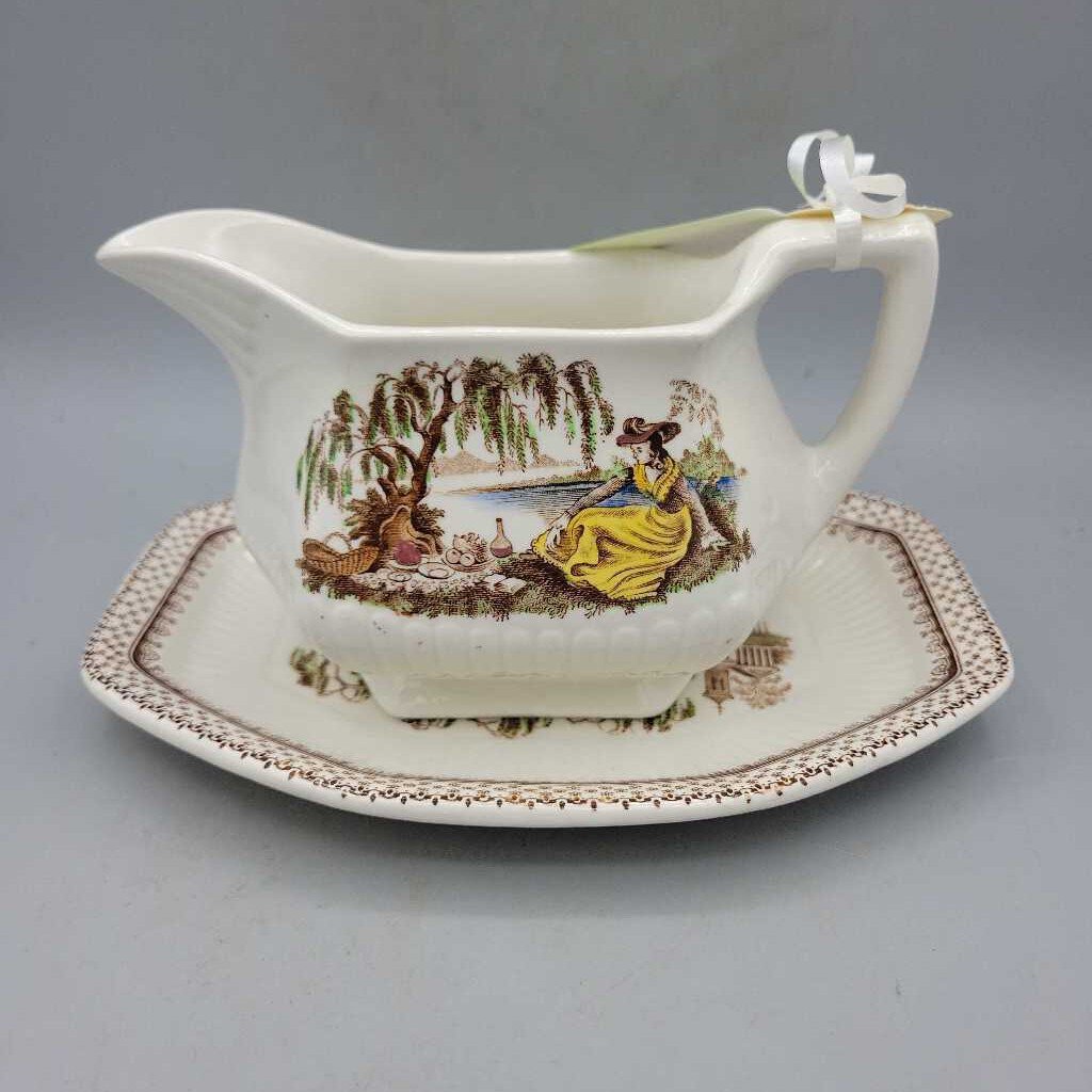 Adams Ironstone Gravy Boat and Plate (TRE)