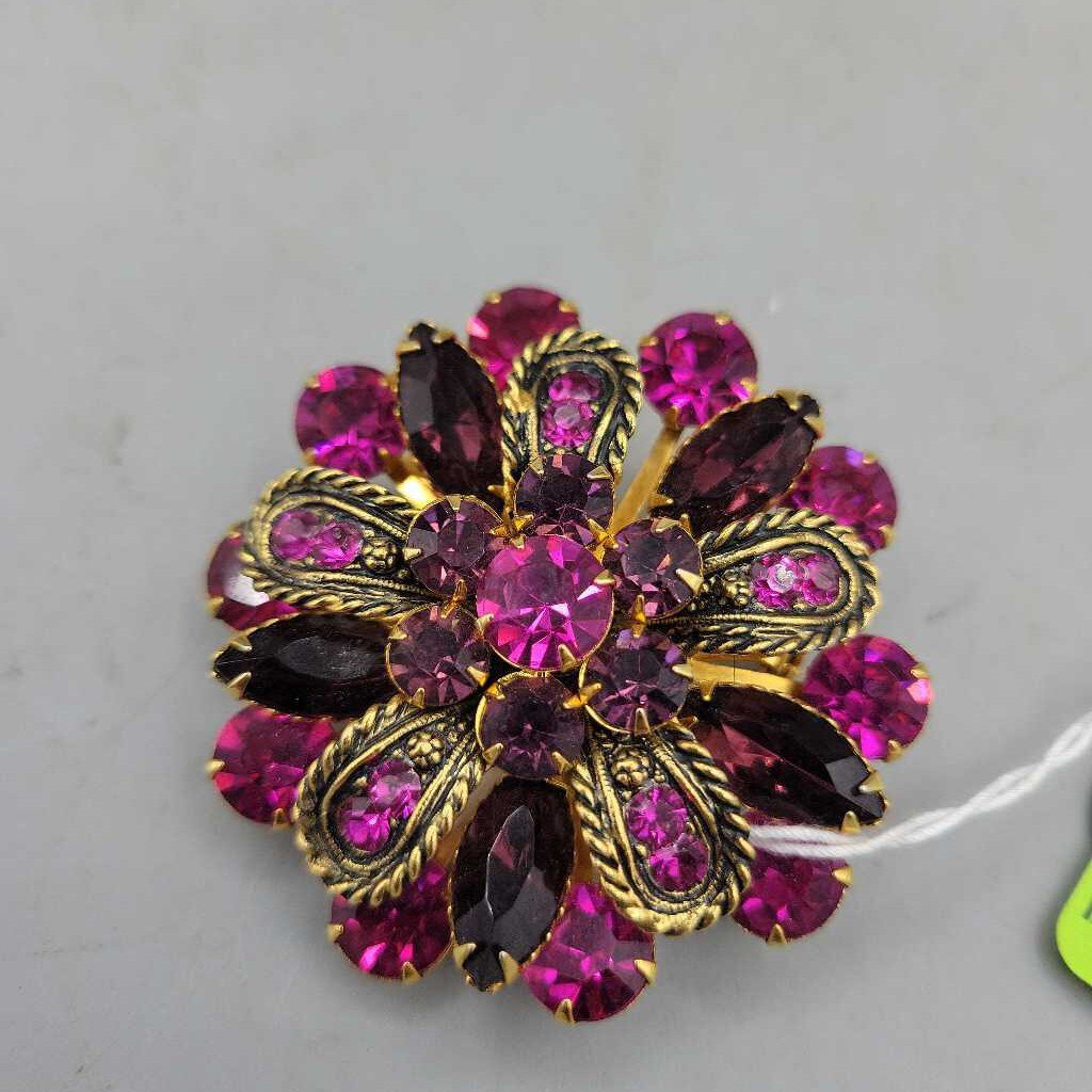 Vintage Magenta & Purple Rhinestone Brooch - VT #8836