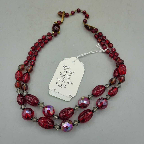 Vintage Red Glass Necklace - VT #8837