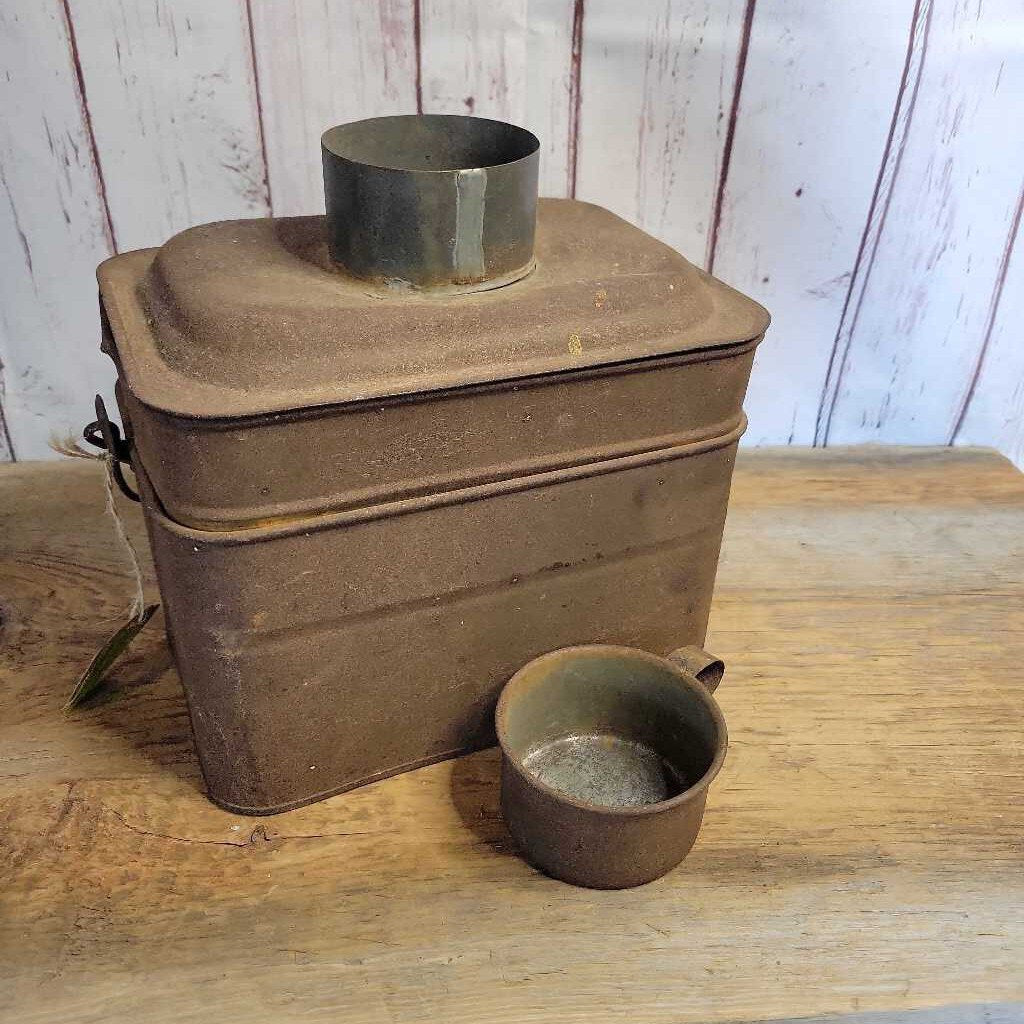 Antique Coal Miner's/Railroad Worker's Metal Lunch Box w/ Cup (02/24)