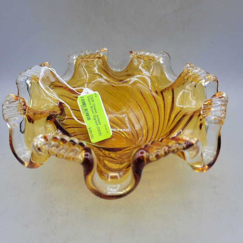 Chalet Amber Glass Bowl Signed (DEB)