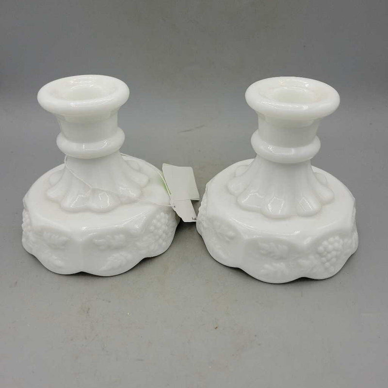 Milk Glass grape Paneled Candle holders RHA)