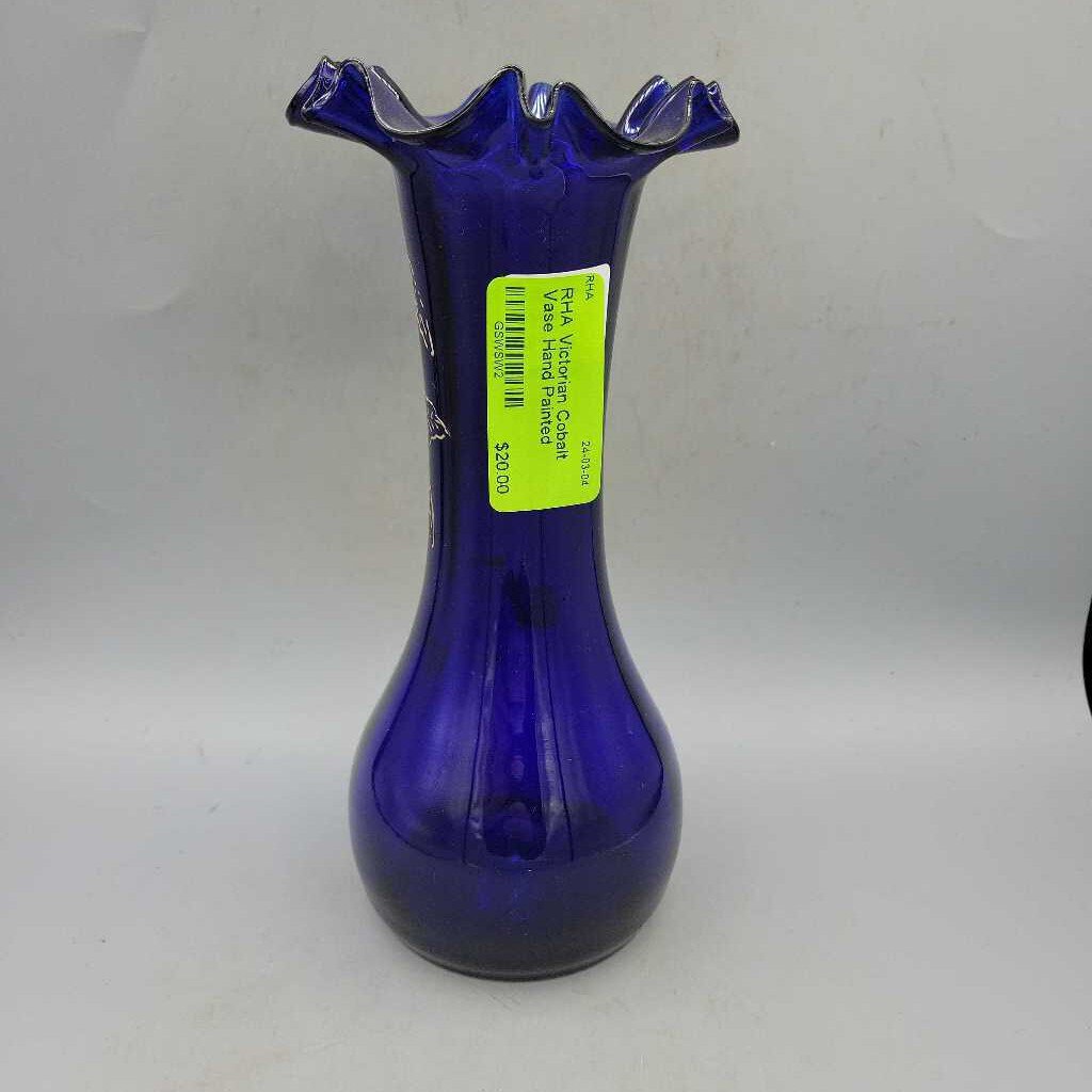 Victorian Cobalt Vase Hand Painted (RHA)