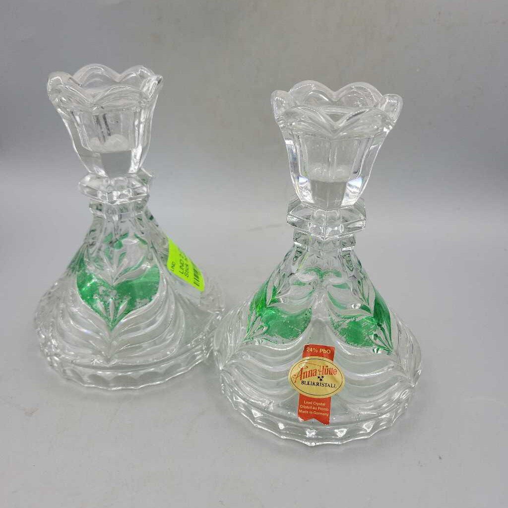 2 Crystal Candle Stick holders Pair (LIND) D363