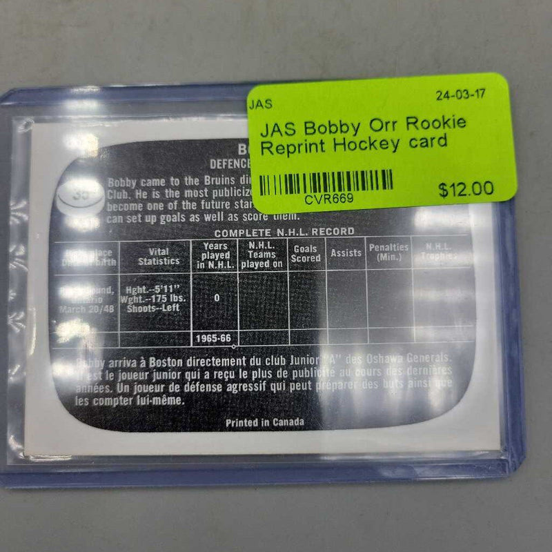 Bobby Orr Rookie Reprint Hockey card (JAS)